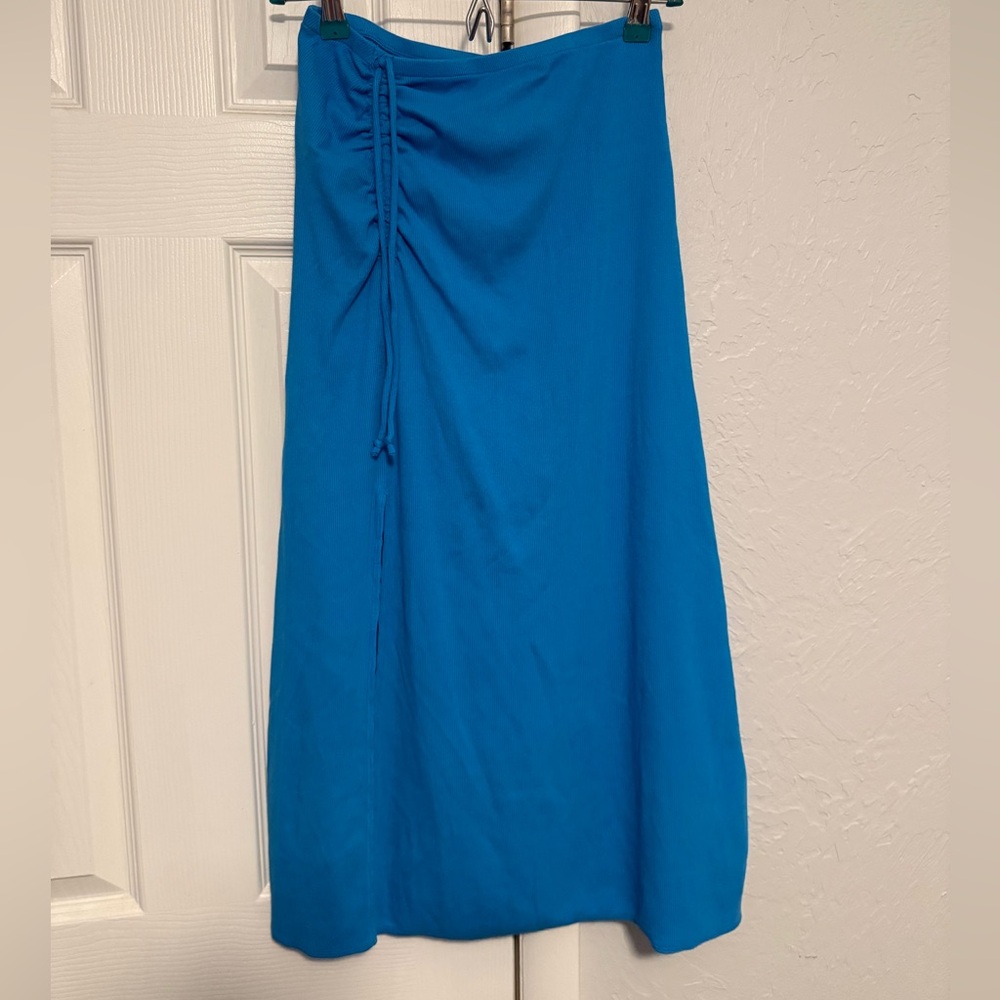 Aerie Blue Midi Skirt with Side Slit and Tie